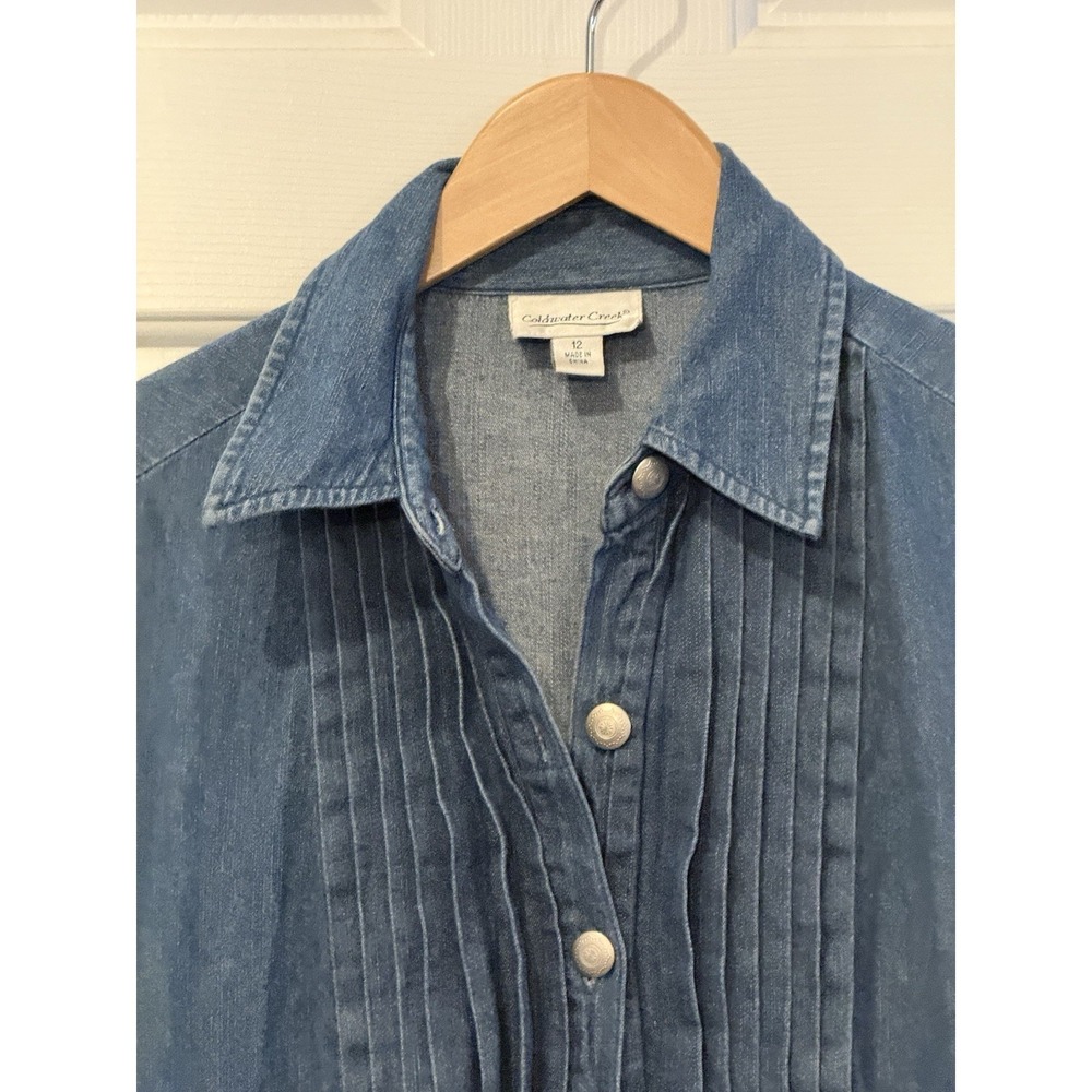 Vintage coldwater creek Denim Classic Cowgirl Western Prairie Maxi Dress Size 12 - Picture 3 of 10